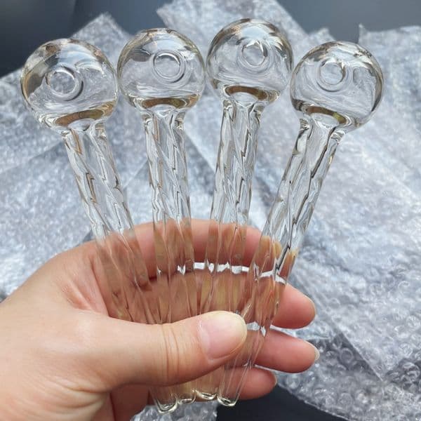 12cm 30ball Spiral Stripe Glass Smoking Oil Burner Pipes Smoke Straight Tube glass Pipe Water Oils Rigs Nail Bongs Transparent Hand Bubbler