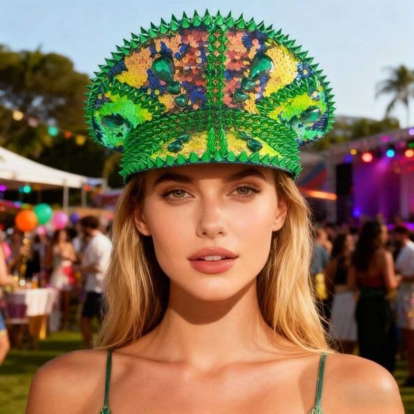 HongLuan Green Glitter Steampunk Captain Hat Rhinestone for Burning Man Festival Woman Vintage Military Accessories Cap Man X251212