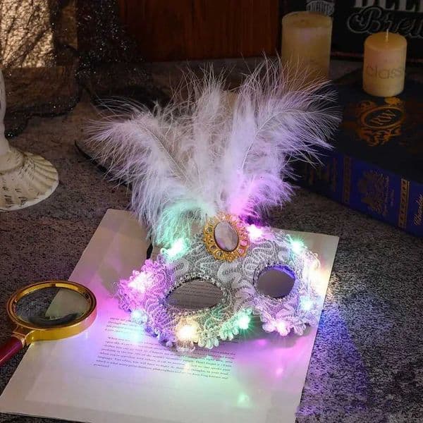 Fancy Plastic LED Glowing Mask Lace Half Face Mask Feather Mask Cosplay Costume Light Up Venice Masquerade Mask Women X251212