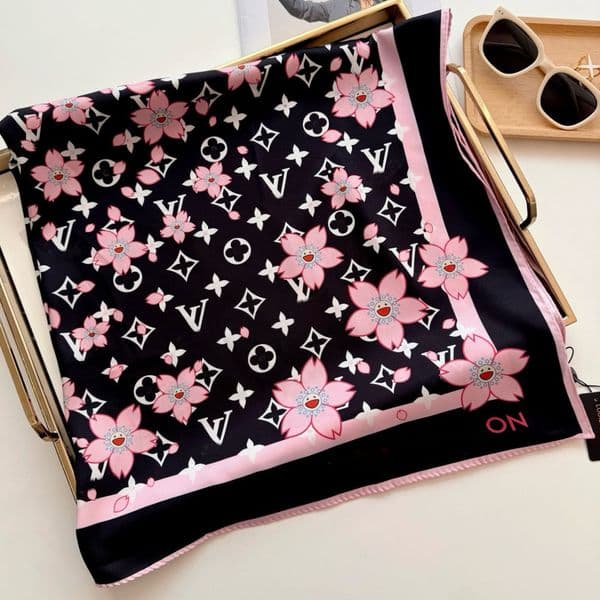 Scarves Cherry motif jacquard weave Women Slik Scarf Woman Printed embroidery Designer Shawls f Silk Winter Print Foulard Satin Square Head Scarves 90x90cm