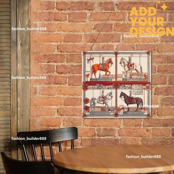 Custom Designer H Wooden Hanging Sign Luxury Horse Pattern Wall Hanging Plaque Wood Listing Cute Hanging Tag for Home Office Kitchen Housewarming Gift 30x30cm H22