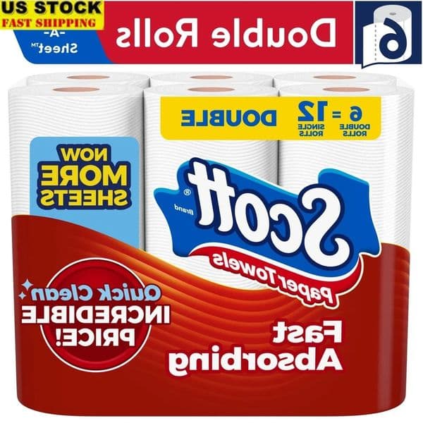 Paper Towels Choose-A-Sheet 6 Double Rolls Lint-Free Absorbent Disposable Sheets FSC Certified Perforated Kitchen Cleaning 251202