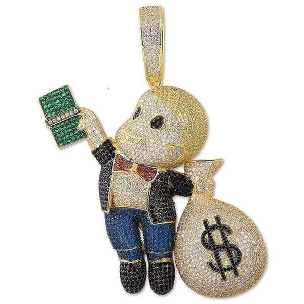 Hot Selling Hip-Hop Copper 18k Gold Plated Inlaid 5A+ Zircon Diamond Necklace Charm Money Bag Cuban Men's Pendant