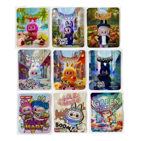 Newest Designs Cartoon Mylar Bags 3.5g Smell Proof Pouch Soft Touch Empty Zip Lock 3.5 Plastic Package Pouches Storage Packaging case for Dry Herb Snack Candy