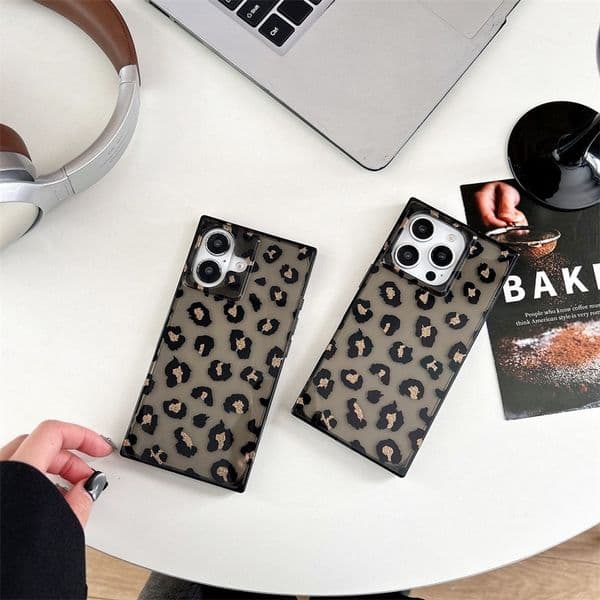 European and American Hot Girl Leopard Print Suitable for iPhone 16 Apple 17 Pro Max Square Phone Case Retro Fashion 15P