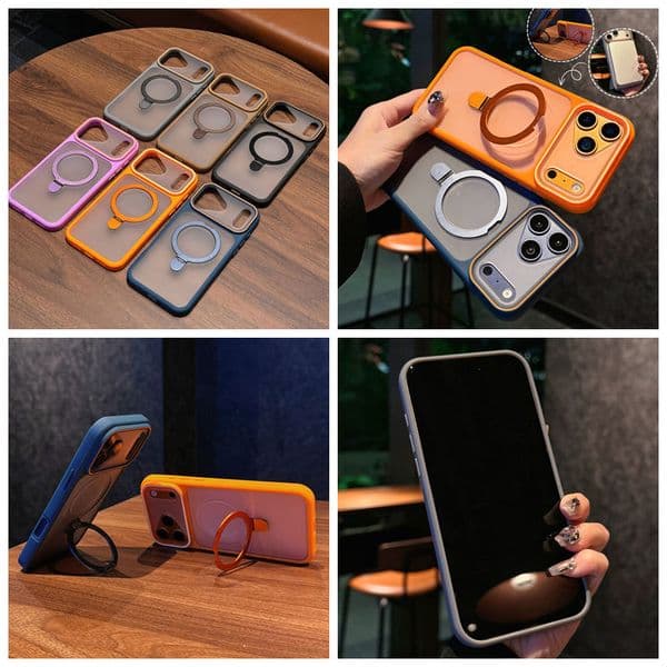 Matte Magnetic Wireless Charging Holder Cases For Iphone 17 Air 16 Plus 15 14 13 Pro Max 12 11 Skin Feel Hybrid Hit Color Hard PC TPU Frosted Metal Ring