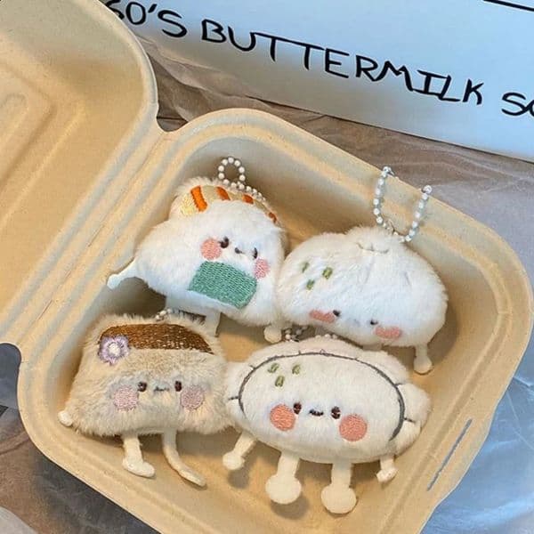 Cute Sushi Dumpling Food Doll Keychain Girls Cartoon Soft Stuffed Plush Keyring Women Bag Accessories 251211