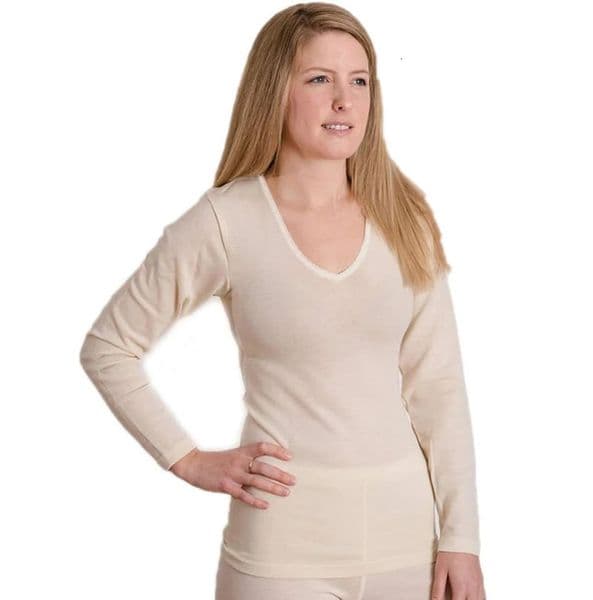 100 Merino Wool Women Long Sleeve Thermal Underwear Shirt Merino Wool V-Neck Baselayer Stretch Top Breathable Wicking Anti-Odor 251211