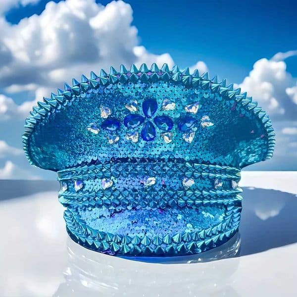 HongLuan Blue Steampunk Captain Hat Rhinestone for Burningman Festival Woman Military Cap Military Assessories for Woman X251212