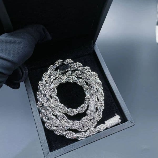 Fine Jewelry Thick 6MM Real Gold Plated 925 Sterling Silver Miami Rope Chain Necklace with Moissanite Buckle