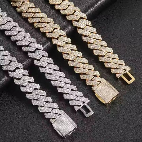 925 Sterling Silver VVS D Colour Moissanite Iced Cuban Link Chain Necklace for Men-Hip Hop Tennis Chain Cubic Zirconia Jewelry