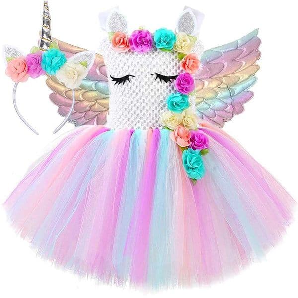 Pastel Flowers Unicorn Costumes for Girls Birthday Party Ballet Tutus Dress Kids Halloween Christmas Outfit with Wings Hair Bow X251212