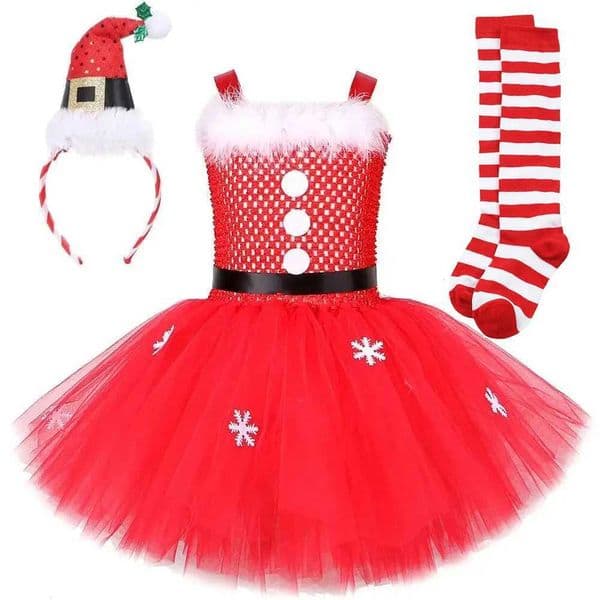 Red Santa Claus Costumes for Girls Christmas Tutu Dress for Kids New Year Carnival Fancy Outfit Children Xmas Party Clothes X251212