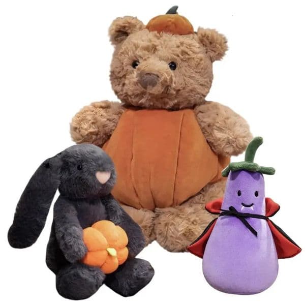 35cm Pumpkin Teddy Bear Doll Plush Toy Stuffed Dressed Halloweens Day Cartoon Animal Plushie Removable Clothes Kids Present251209BJ