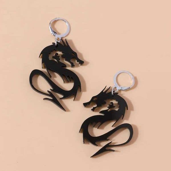 Chinese Style Metal Arcylic Dragon Earrings Punk Cool Gold Silver Color Mirror Surface Drop Earrings for Wen Jewelry X251212
