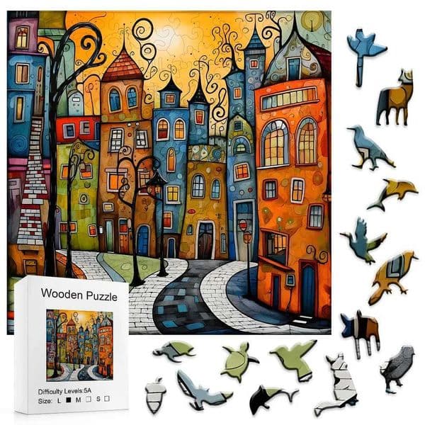 Unique Cartoon City Wooden Puzzle - Creative Irregular Shape Christmas Birthday and Holiday Perfect Gift Suitable for Friends X251211