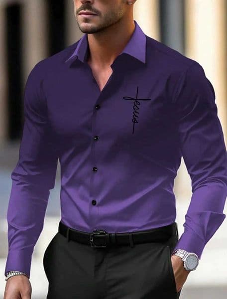 Mens Business Casual Printed Long Sleeve Shirt Formal Button Up Shirt Fall Winter Spring Summer Cuffed Long Sleeve Blue S M L G251212