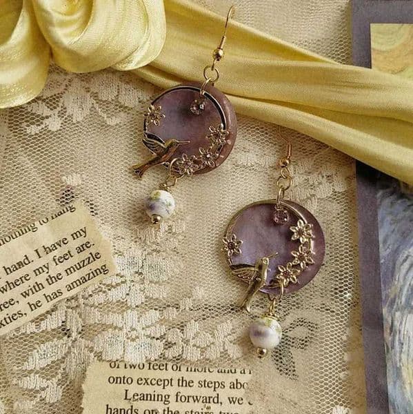 Kshmir New fashion pendant fem Earrings Flower bird purple shell Pearl Earrings Jewelry jewelry girls gift X251212