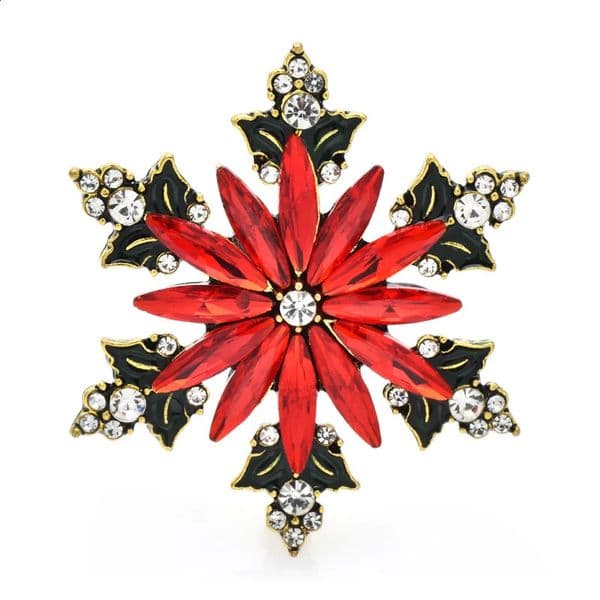 Wulibaby Red Snowflake Brooches For Women Unisex Rhinestone Beauty Christmas Year Flower Party Brooch Pin Gifts 251205