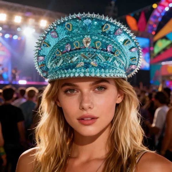 HongLuan Vintage Sky Blue Steampunk Captain Hat Rhinestone for Burning Man Festival Woman - Military Accessories Caps for Man X251212