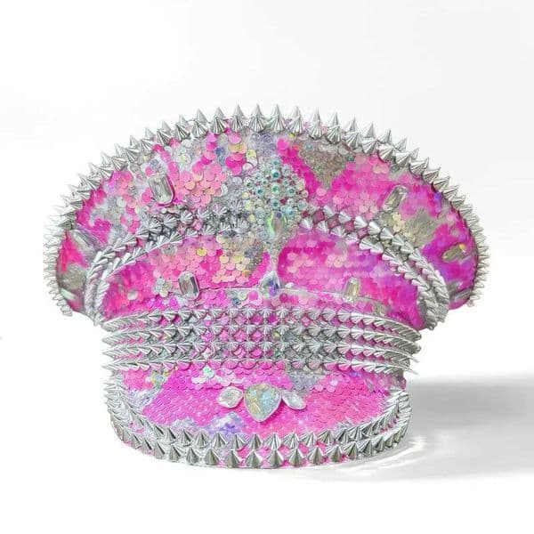 HongLuan Pink Steampunk Captain Hat Rhinestone for Burning Man Festival Woman - Rave Festivals Accessories Party Caps for Man X2512121