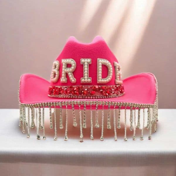 HongLuan Pink BRIDE Cowboy Hat Rhinestone for Cowboy Party Wedding Cowboy Hats Festival Accessories Cowgirl Party Decorations X251212