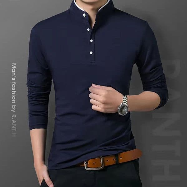 Mens Business Casual Long Sleeve Polo T-shirt Summer Comfortable Breathable Top for Formal Ocns 251210