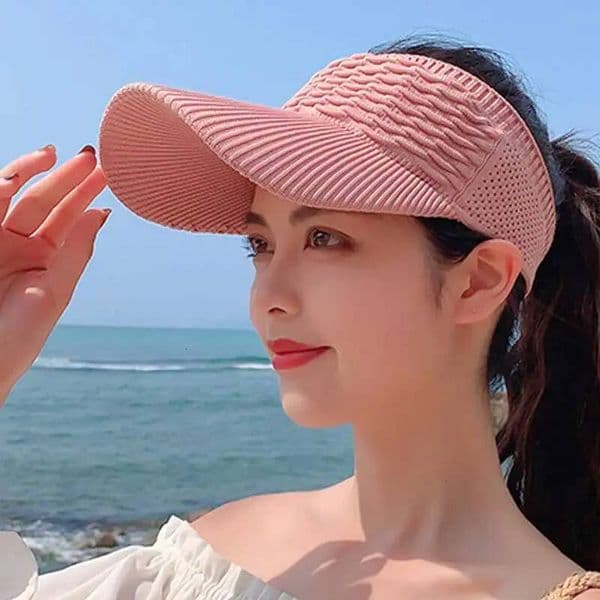 Fashion Folds Design Women Empty Top Summer Solid Color Large Brim Sunscreen Hat Outdoor Elastic Fabric Sports Sun Cap ddmythur