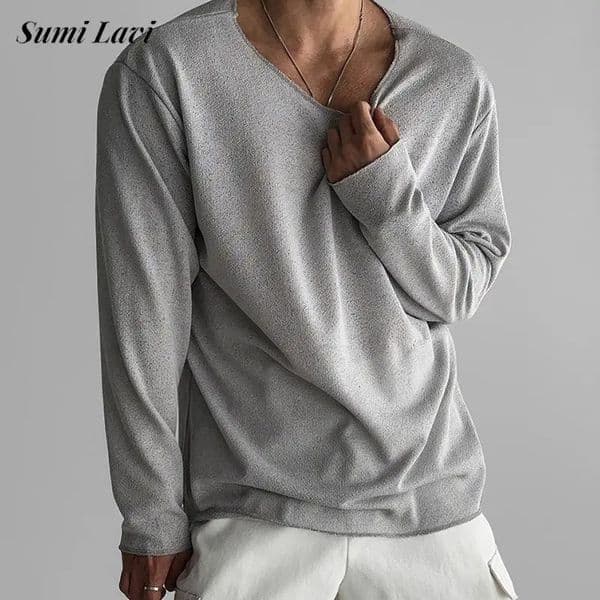 Leisure Mens Long Sleeve Basic Knit Tops Spring Fall Stylish Solid Color Basic Knitted T-shirts Men Vintage O Neck T Shirt 251211
