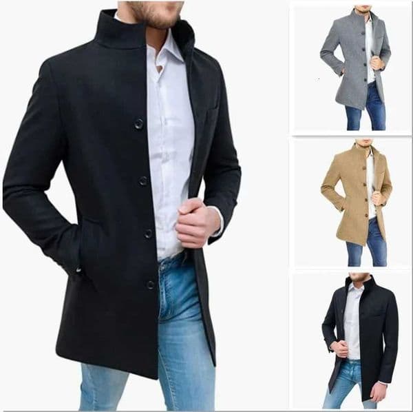 Men Autumn Winter Tweed Coat Solid Color Long Sleeve Turtleneck Button Pockets Casual Warm Fashion Comfortable Regular StandardT251213