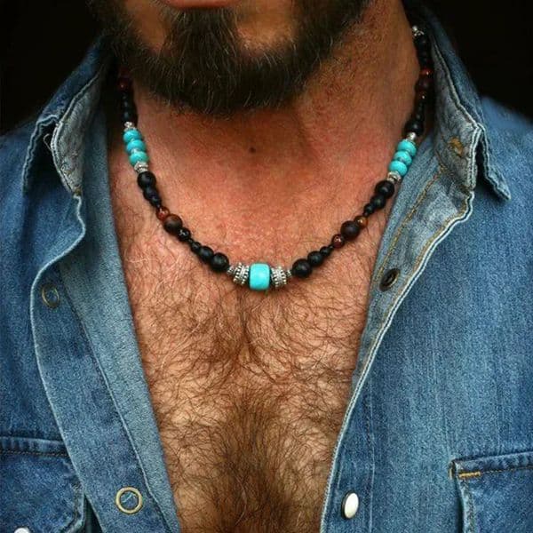 Hubei Turquoise Gemstones Beaded Necklace / Genuine Boho Style Jewelry for Men and Women 251210