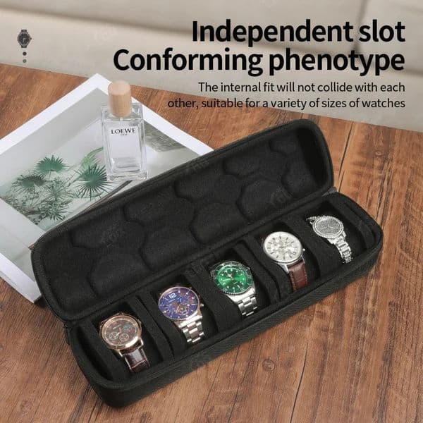 5-Slot Watch Travel Case - Durable Hard Shell Protective Storage Organizer with Soft Foam Pillow Ergonomic Handle 251210
