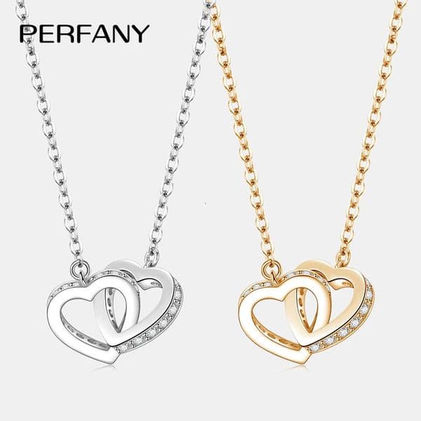 PERFANY All Necklace for Women S925 Pure Silver Double Heart n Laboratory Diamond Pendant Fashion Jewelry 251205