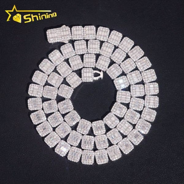 Luxury Baguette Sterling Silver 925 Iced Out Diamond Men Necklace Vvs Moissanite Hip Hop Jewelry Cluster Tennis Chain