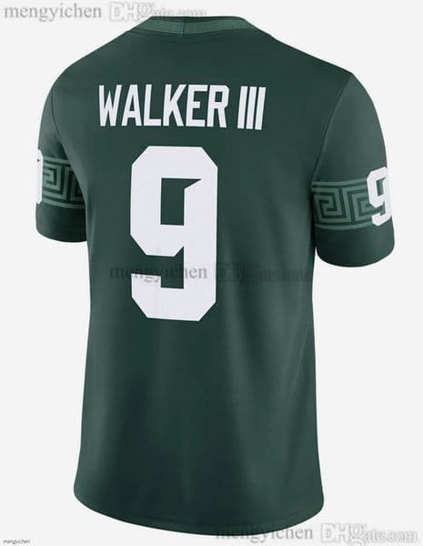 Men's Michigan State College Football Jerseys 9 Kenneth Walker III 2 Aidan Chiles Green White All Stitched