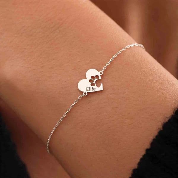 Custom Paw Name Bracelet Heart Cat Dog Paw Print Bracelets Memorial Pet Loss Gift for Women Personalized Jewelry Silver Color 251210