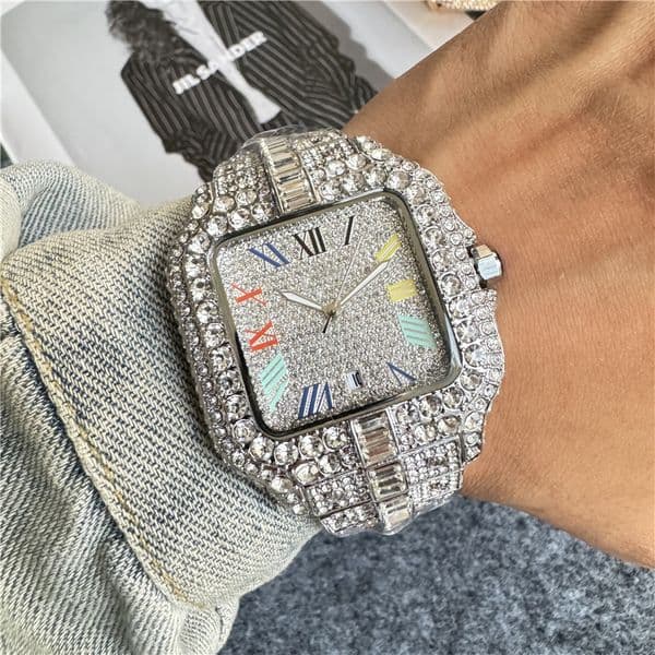 Fashion Full Brand Wrist Watch Men Male 39mm Crystal Diamond Style Steel Metal Band Quartz Luxury Logo Clock CA142