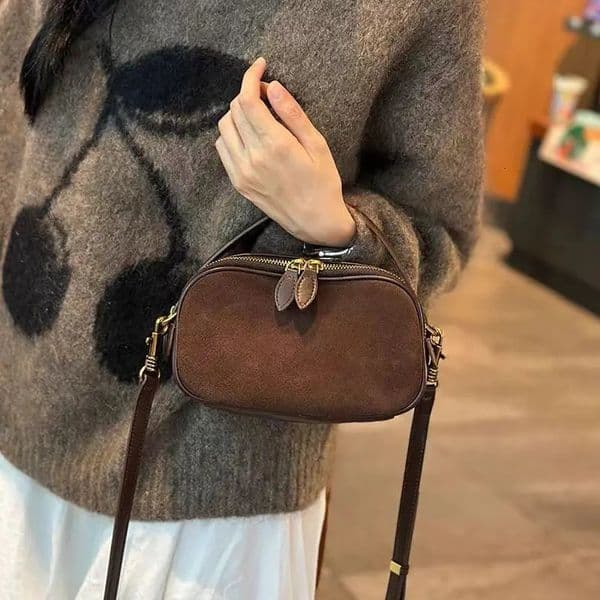 Womens Genuine Suede Cowhide Leather Shoulder Bag Soft Cow Versatile Ladies Crossbody Bag Trendy Female 251215