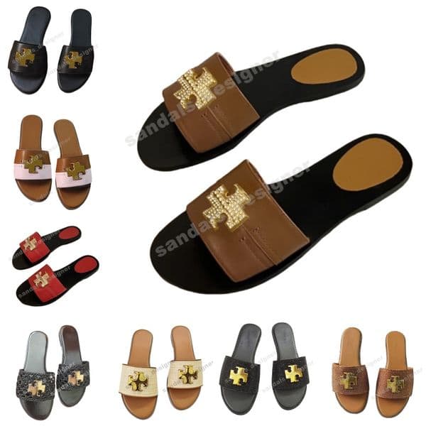 Women Designer Slippers Rubber Leather Mules Flat Heels Woman Luxe Hollowed Out Slides Summer Room Outdoor Shoes Sandals