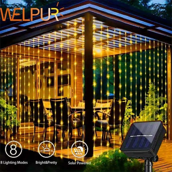 300Leds Solar Curtain String Light Outdoor Waterfall Garland Fairy Lights Garden Halloween Christmas Decoration Holiday Lighting X251215