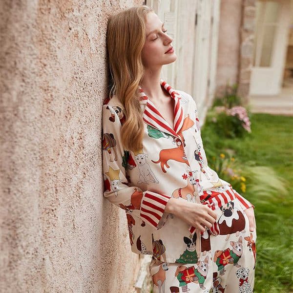 Ins-style pajama set for women, spring-autumn long-sleeved pants with a suit collar, silk-like fabric, women's home wear set Z251215