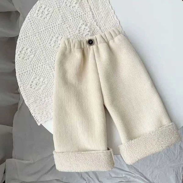 2025 Kids Fleece-Lined Wide Leg Pants Winter Loose Fit Trousers Cozy Straight Cut for Baby Girls Soft Warm ComfortableT251215