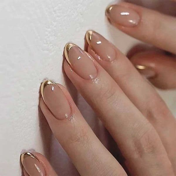 24pcs French Almond Fake Nails Gold Edge Glitter Press on Nails Swirl Metal Nail Art False Nail Full Cover Nail Tips False Nais W251215