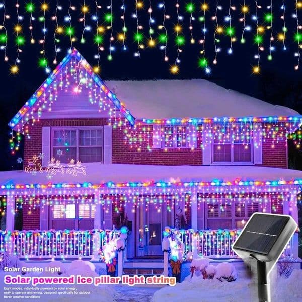 NEW 162/96LED Solar Icicle Outdoor Christmas Lights 8 Modes Waterproof Fairy Lights for Home Party Halloween Holiday Decoration X251215