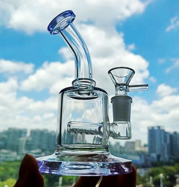 recycler oil Coil Purple Stereo Matrix Double Matching 15cm Glass Bong Pipes with 14mm Bowl In Stock blue