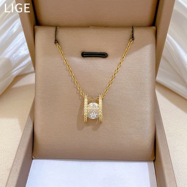 Fashionable New Full Diamond Letter Zircon Light Luxury Temperament Gorgeous Full Diamond Necklace Womens Versatile Collarbone Chain Titanium Steel Chain