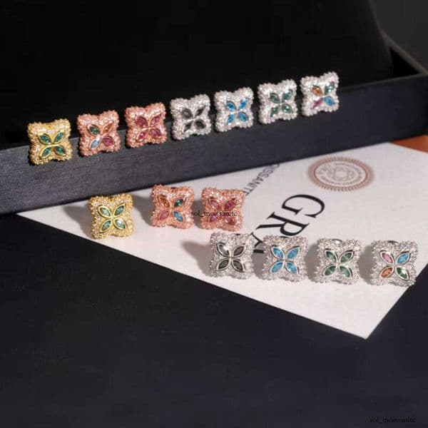15mm Colorful VVS Moissanite Flower 925 Silver Hip Hop Ice Earrings Pass Diamond Test Ready IGI for Shipment