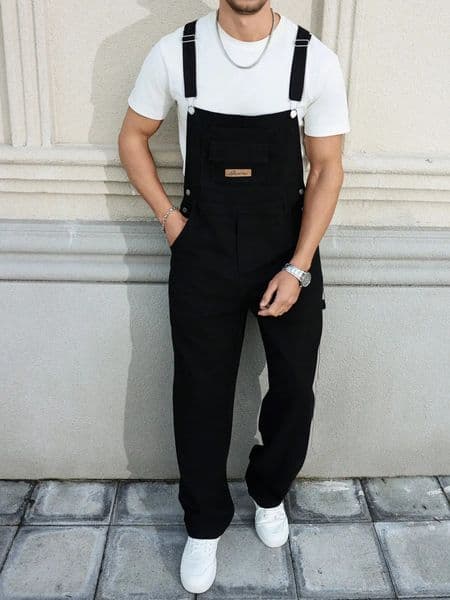 Mens Four - Season Black Denim Overalls Simple and Casual Style Retro and Daily 251210