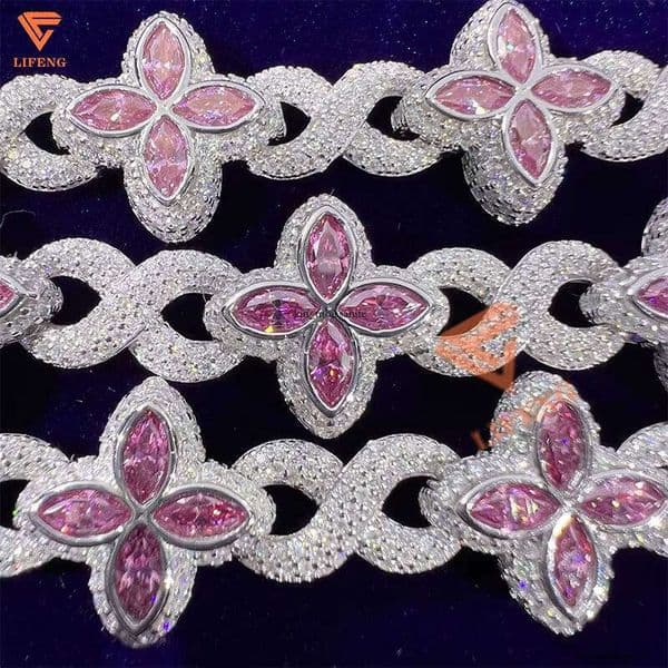 New Luxury Man Women Iced Out Fancy Chains Vvs IGI Moissanite Diamond Four Leaf IGI Clover Flowers Infinity Cuban Link Chain Necklace