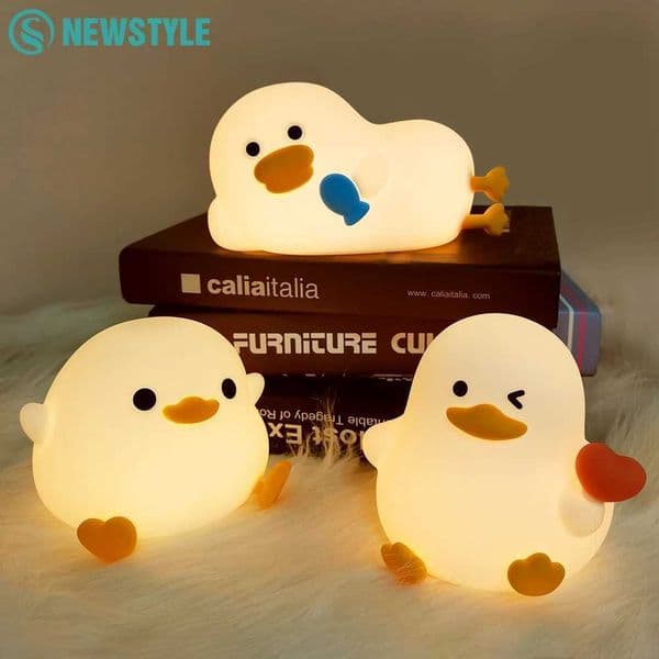 Cute Duck Silicone LED Night Light Dimmable Nursery Squishy Rechargeable Timing Cartoon Sleep Night Lamp For Baby Room Decor X251215